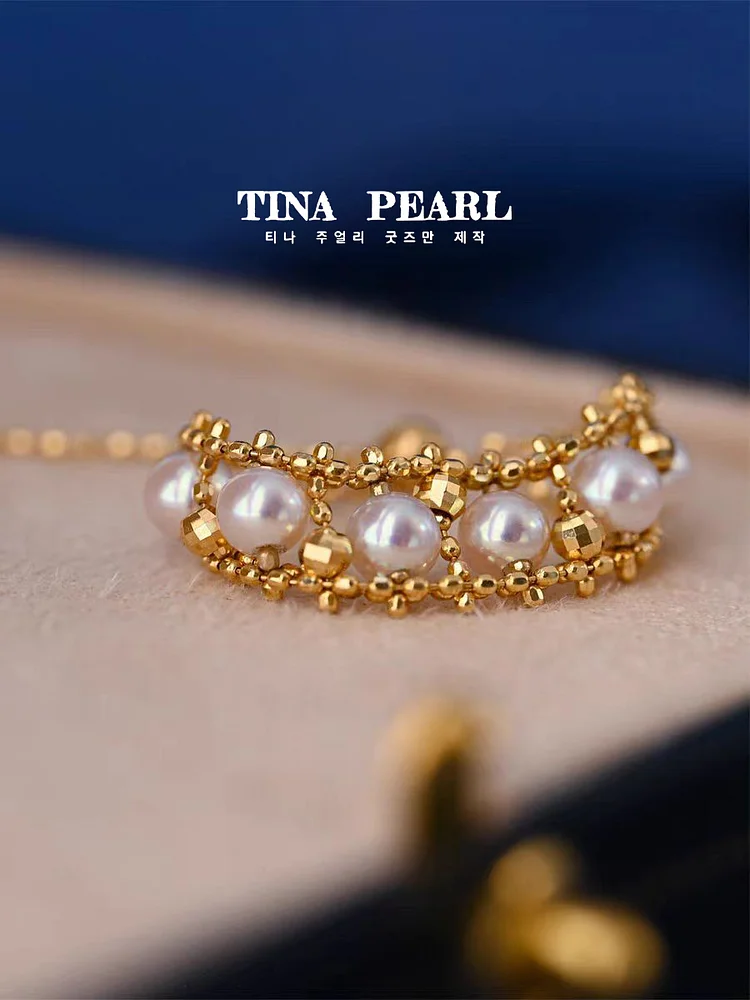 2024 TINA Jewelry 18k gold Sea Water akoya perfect round pearl lace ring