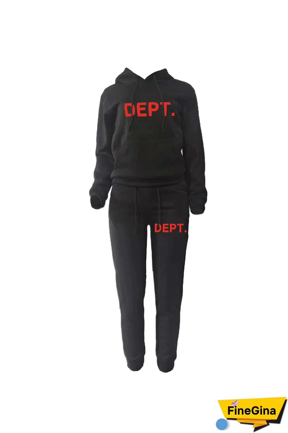 Brown Street Vintage Print Draw String Letter Hooded Collar Long Sleeve Two Pieces