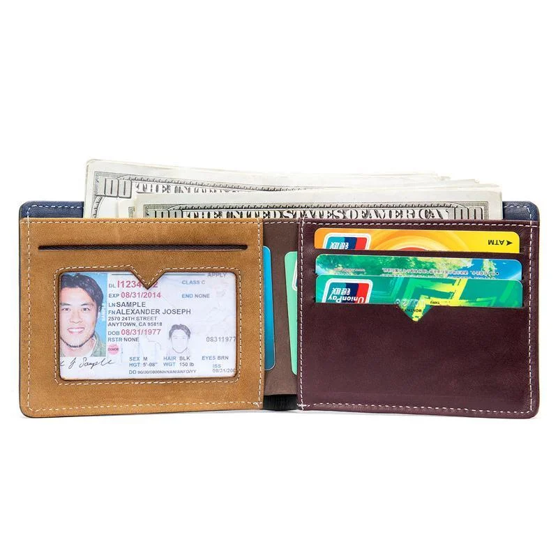 Fashion Plain Patchwork Vintage Leather Purese For Men