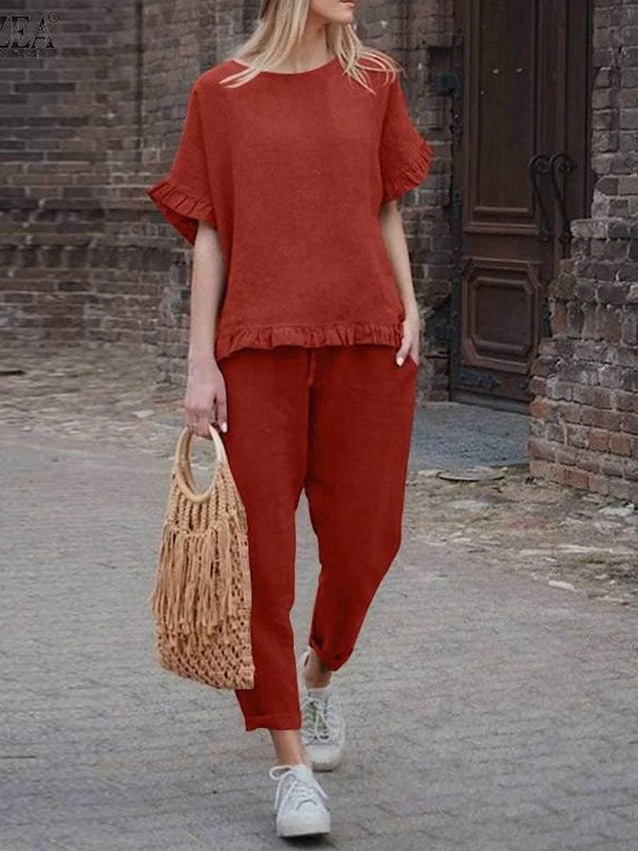 Cotton Linen Leisure Long Sleeve Loose Suit