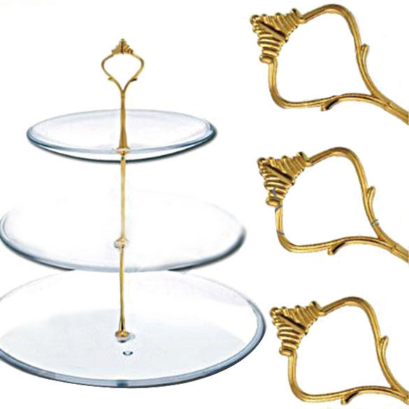 

5 Set Of 3 Tier Three Layers Cake Plate Stand Holder Crown Metal Rod Golden, Gold, 501 Original
