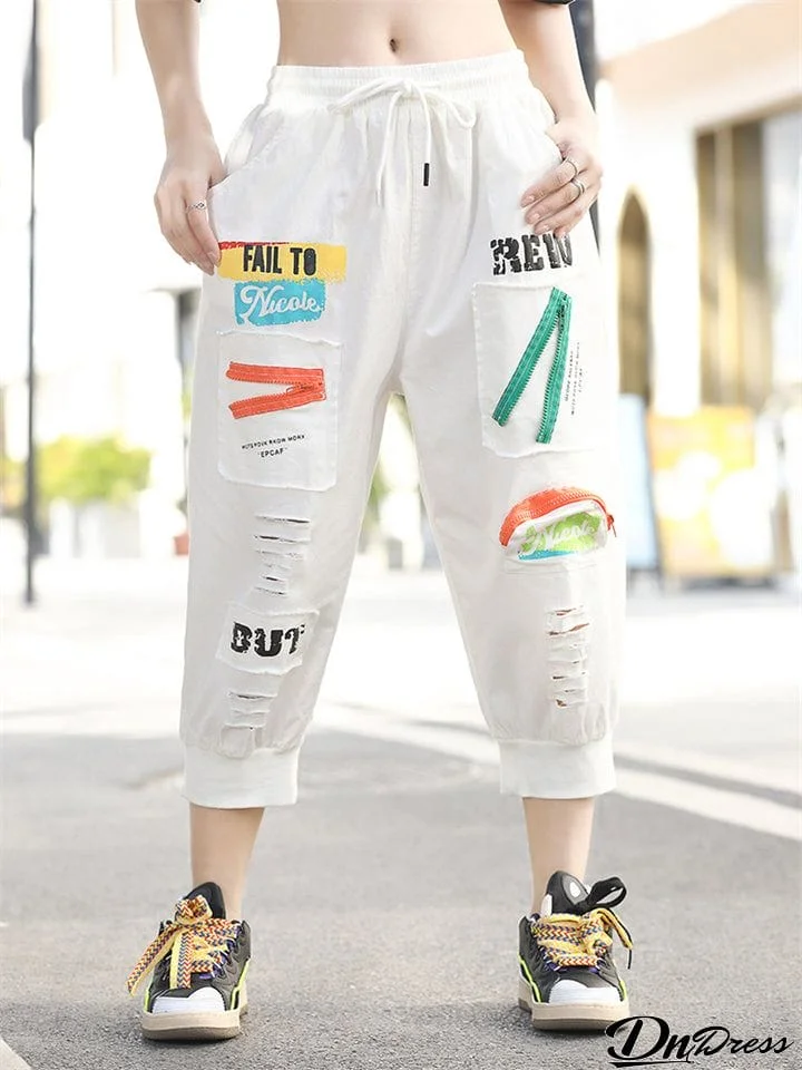 Summer Streetwear Fashion Printing Trousers for Ladies