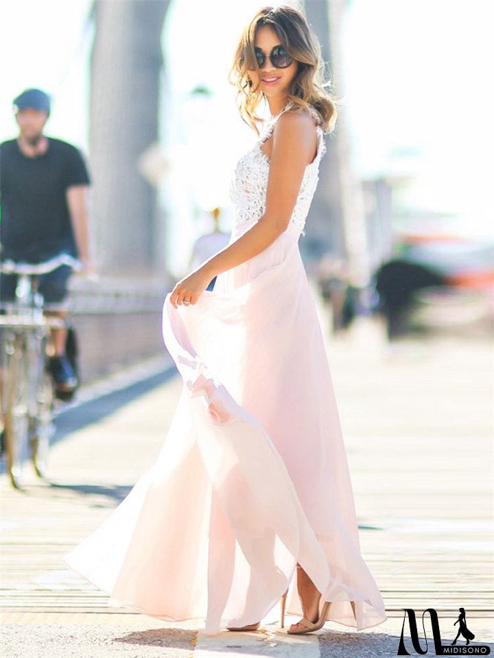 MidiSono - Women's Pretty Lace Chiffon Maxi Dress