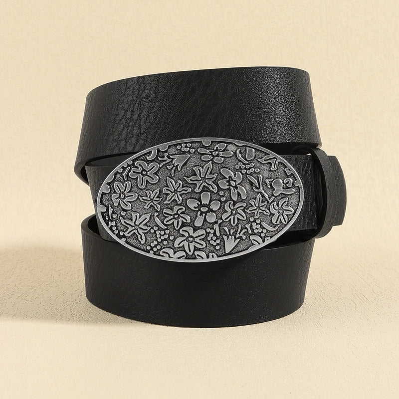 Retro Geometric Pu Leather Alloy Plating Women’s Leather Belts