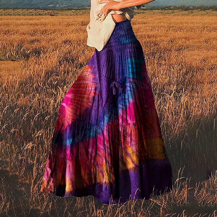 Women's Tie-Dye Hippie Vibe Vintage Print Pocket Skirt