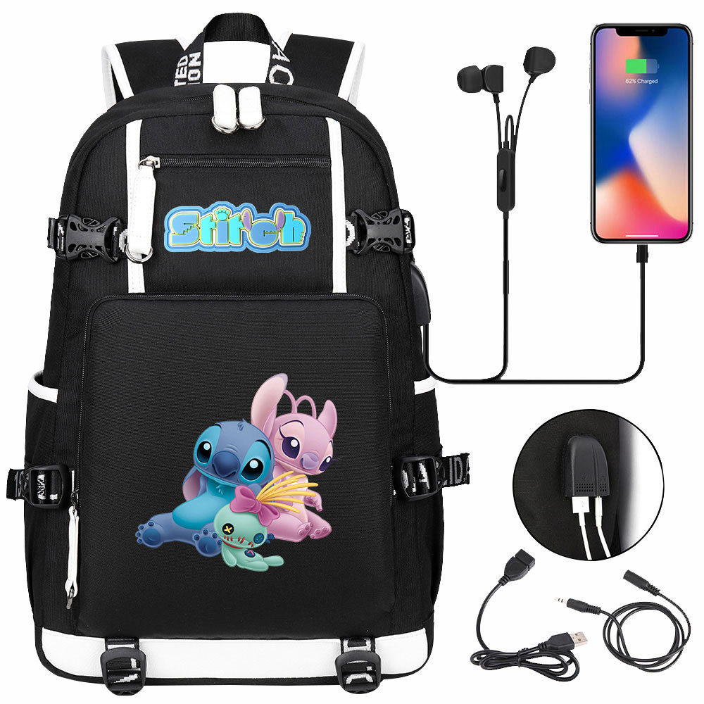 Lilo & Stitch School Bag with USB Charging Port and 15-inch Laptop Compartment – Multi-pocket Backpack with Double-sided Pockets, Perfect for Kids and Adults-Mayoulove