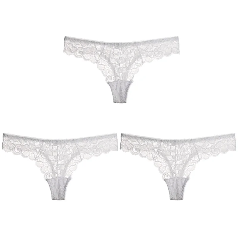 CINOON 3PCS/Set Sexy Panties Women Low-waist Briefs Female Lace Embroidery Underwear Transparent G String Underpant Lingerie