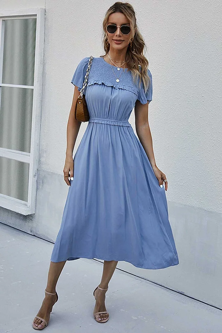 Luditu Midi Dress, Ruffle Grace in Blue