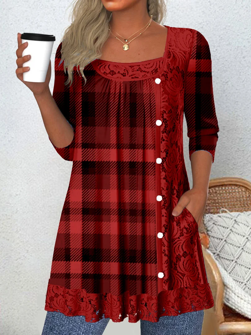 Women's Long Sleeve Scoop Neck Graphic Lace Buttons Halloween Top