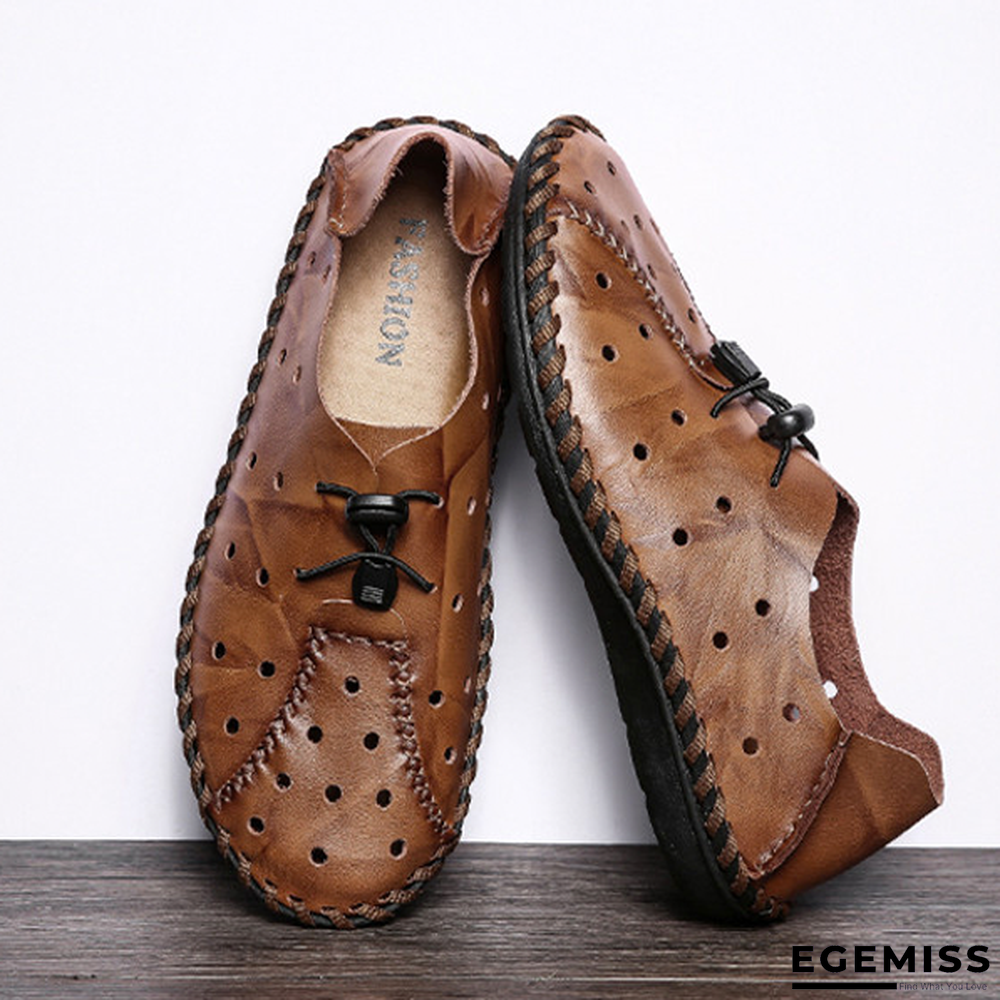 Men Breathable Genuine Leather Sandals Flats Fashion Casual Beach Shoes | EGEMISS
