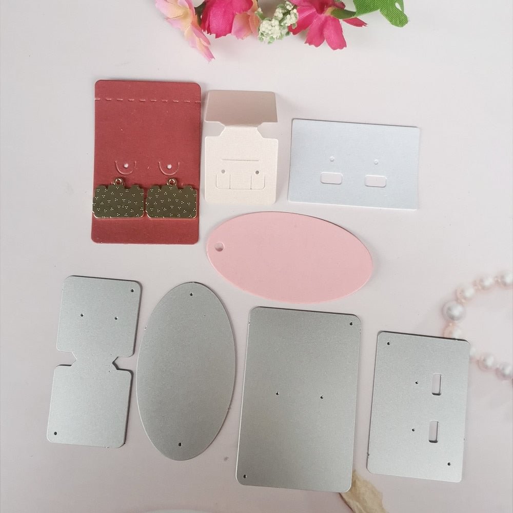 4 Sets Earrings Holder Dies Cutting Metal Scrapbook Stencil Template for DIY Embossing Paper Photo Album Greeting Gift Card