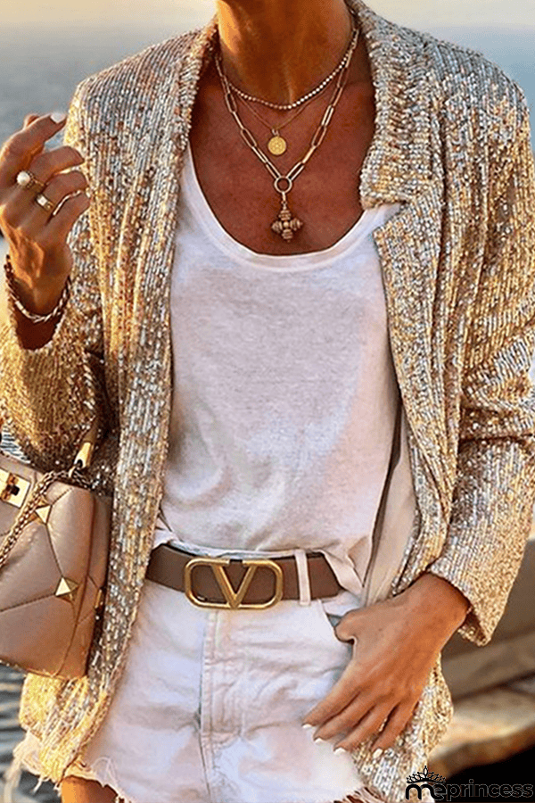 Casual Elegant Solid Sequins Outerwear
