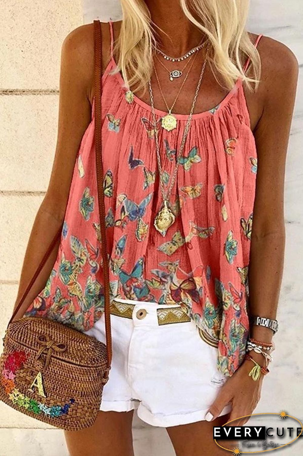 Butterfly Printed Loose Camisole P10387