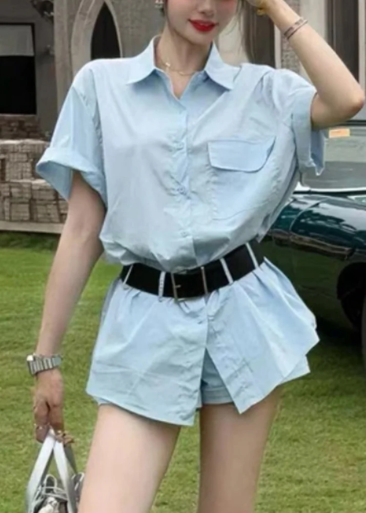 Short Sleeve 2 Piece Set - Blue main image 0