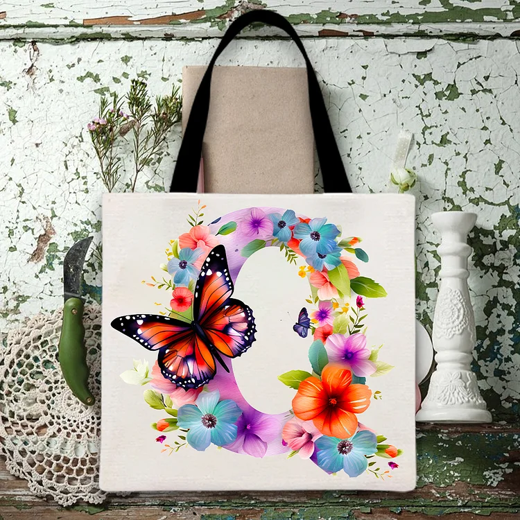Q-Shaped Colorful Flower Print Linen Bag-BSTC1265