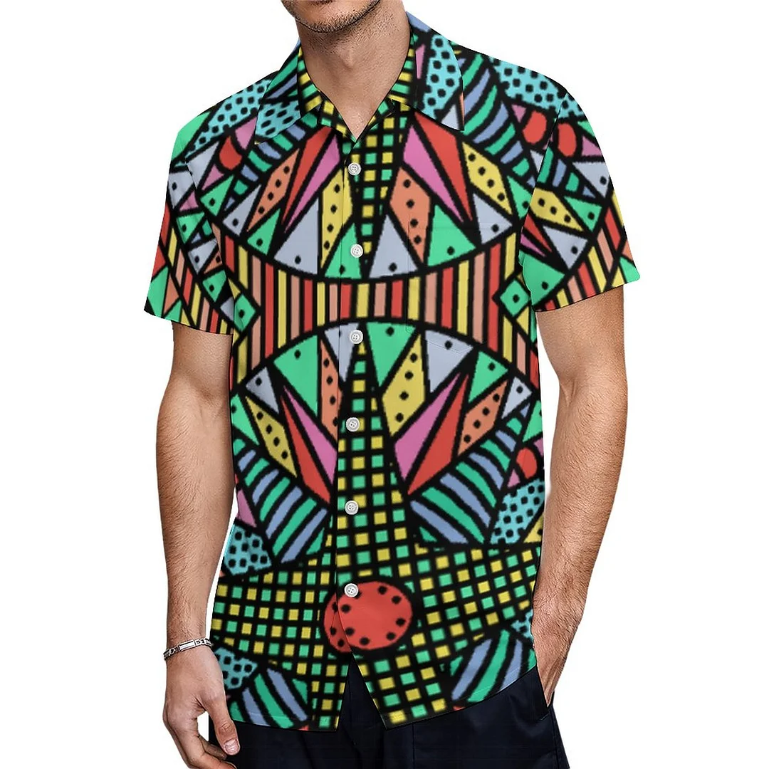 Short Sleeve Colorful Mariners Compass Quilt Hawaiian Shirt Mens Button Down Plus Size Tropical Hawaii Beach Shirts
