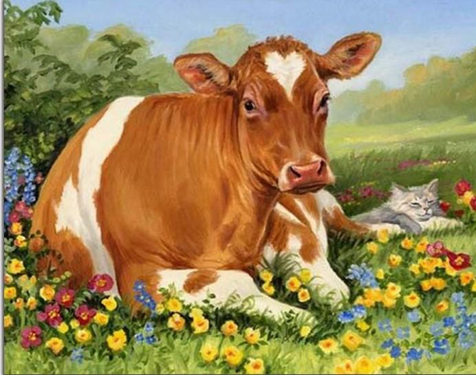

Cows and a Cat – Paint By Numbers - 40*50CM, 501 Original