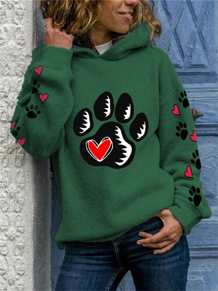 Dog Footprint Heart Print Long Sleeve Hoodie wearshes