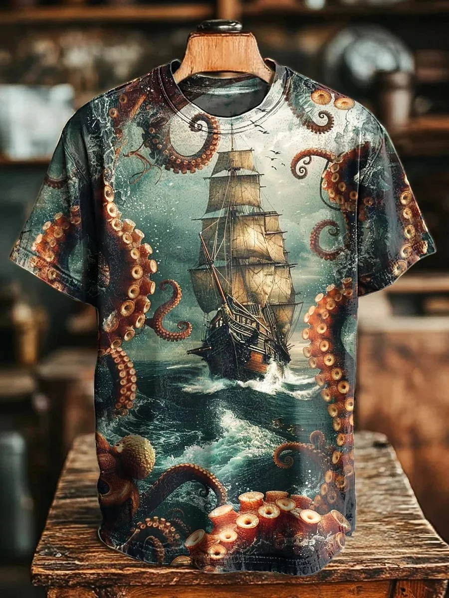 Eagerlys Vintage Fancy Ship Art Print T-shirt Eagerlys