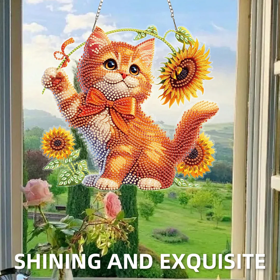 Cats Sunflower 2D Flat DIY Special Shape Hanging Diamond Art Kits Wall Decor