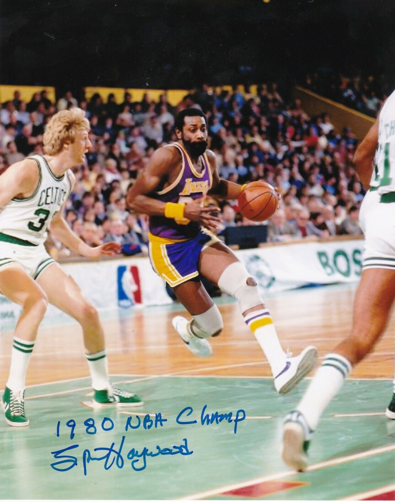 SPENCER HAYWOOD LOS ANGELES LAKERS 1980 NBA CHAMPS ACTION SIGNED 8x10