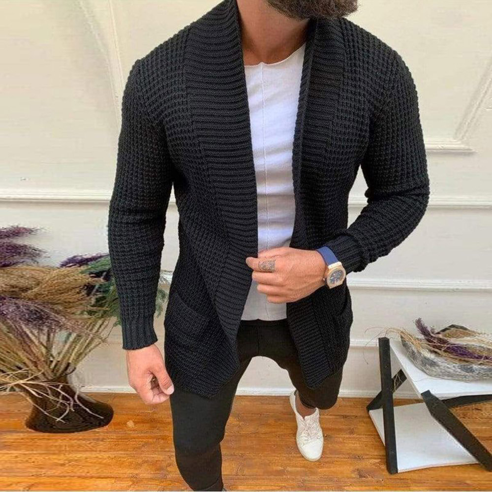 Men's Fashion Slim Solid Color Casual Long Sleeve Knit Sweaters & Cardigan