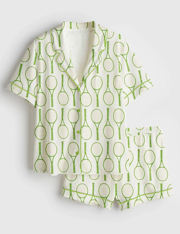 Women&rsquo;s Tennis Time Tennis Lover Tennis Player Game Day&nbsp;Print Short Sleeve Satin Pajama Set