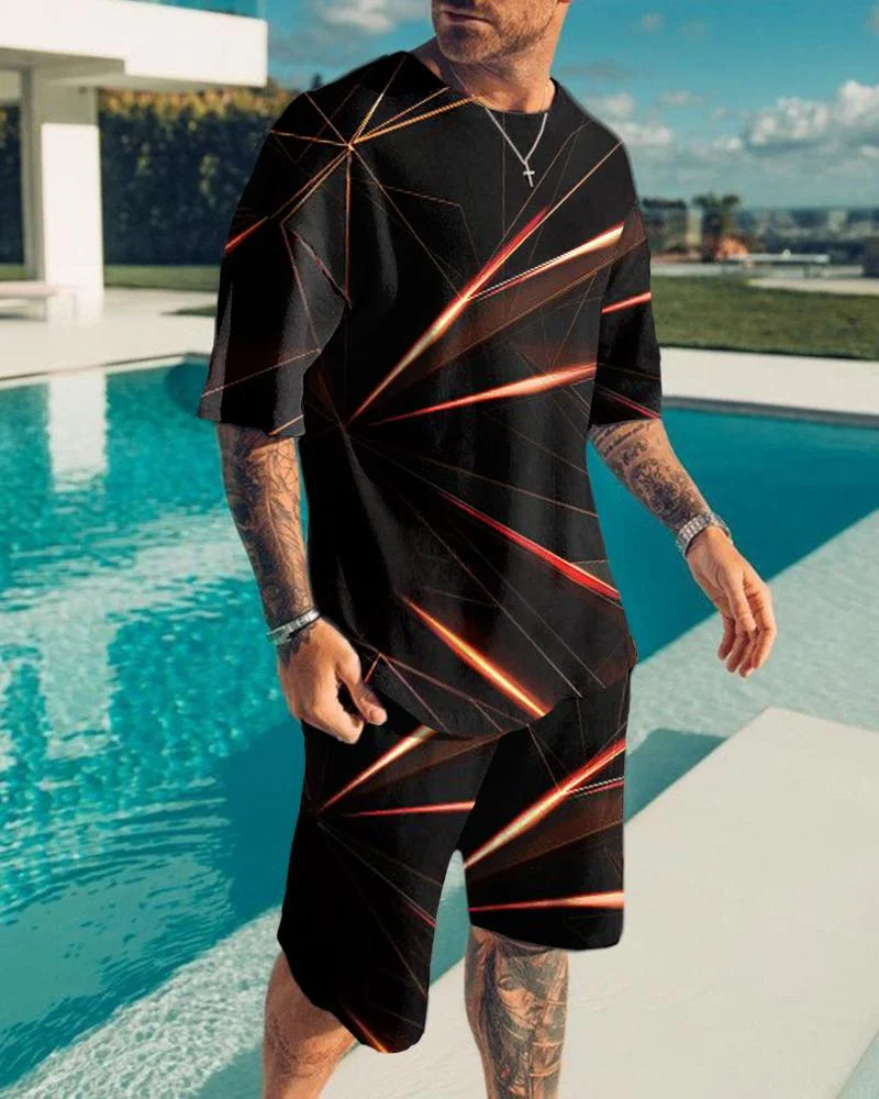 Men's Fashion Irregula Printing Shorts Suit