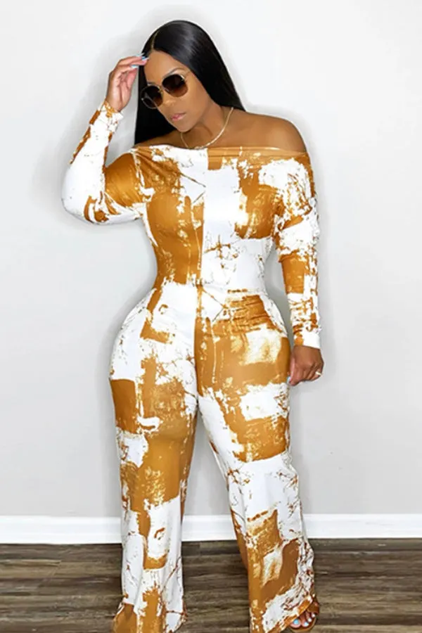 Casual Print Basic U Neck Regular Jumpsuits(3 Colors)