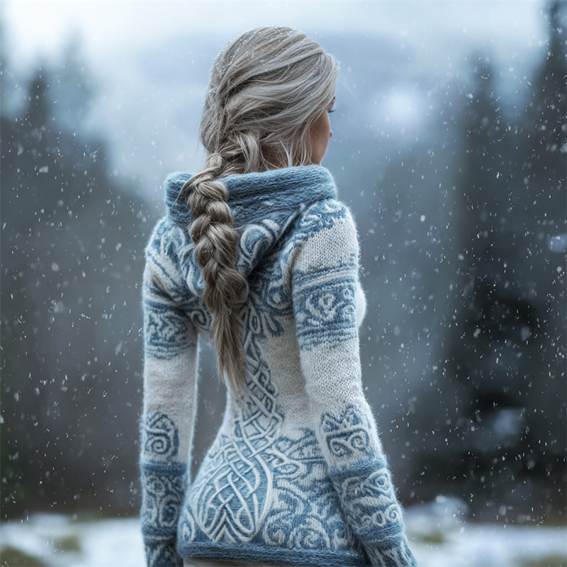 Ice Crytal Viking Celtic Cozy Knit Hooded Sweater elevenforest
