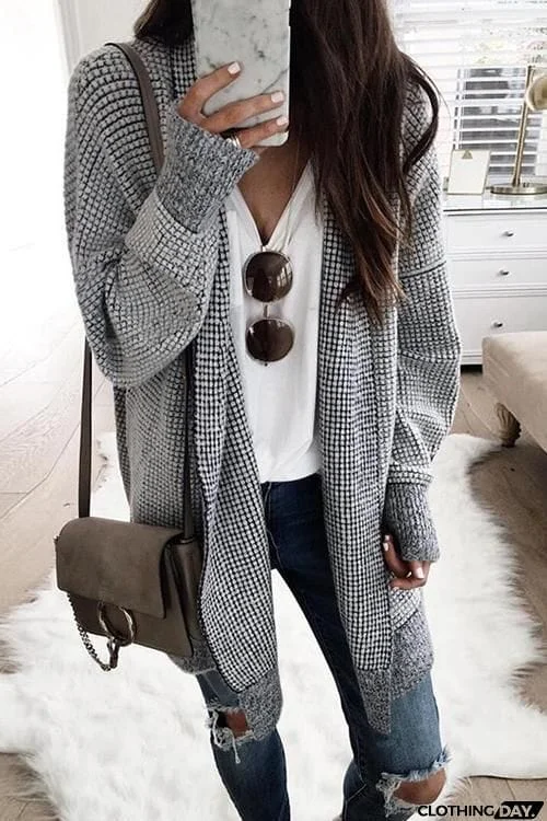 Grid Open Front Coat