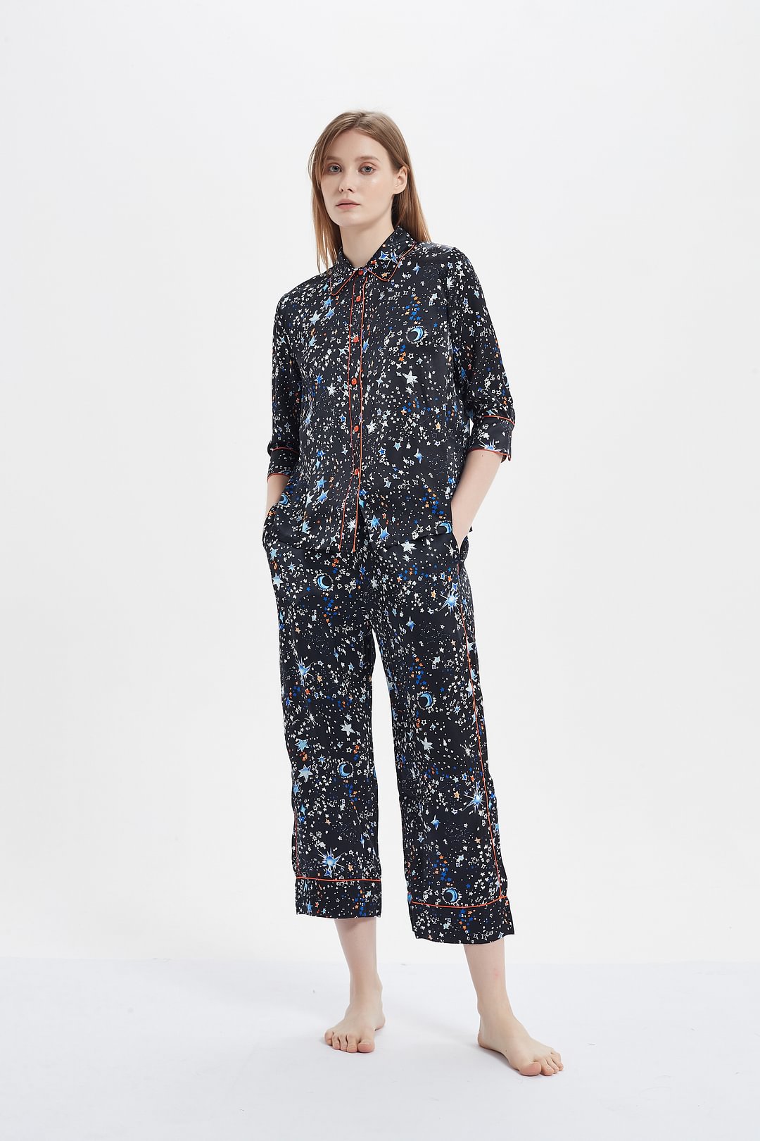 22 MOMME Pyjama long en soie ciel étoile chic 1