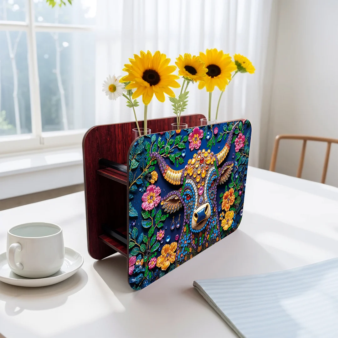 Gem Cow DIY Diamond Painting Wooden Tube Vase for Adults Gift Idea Home Decor