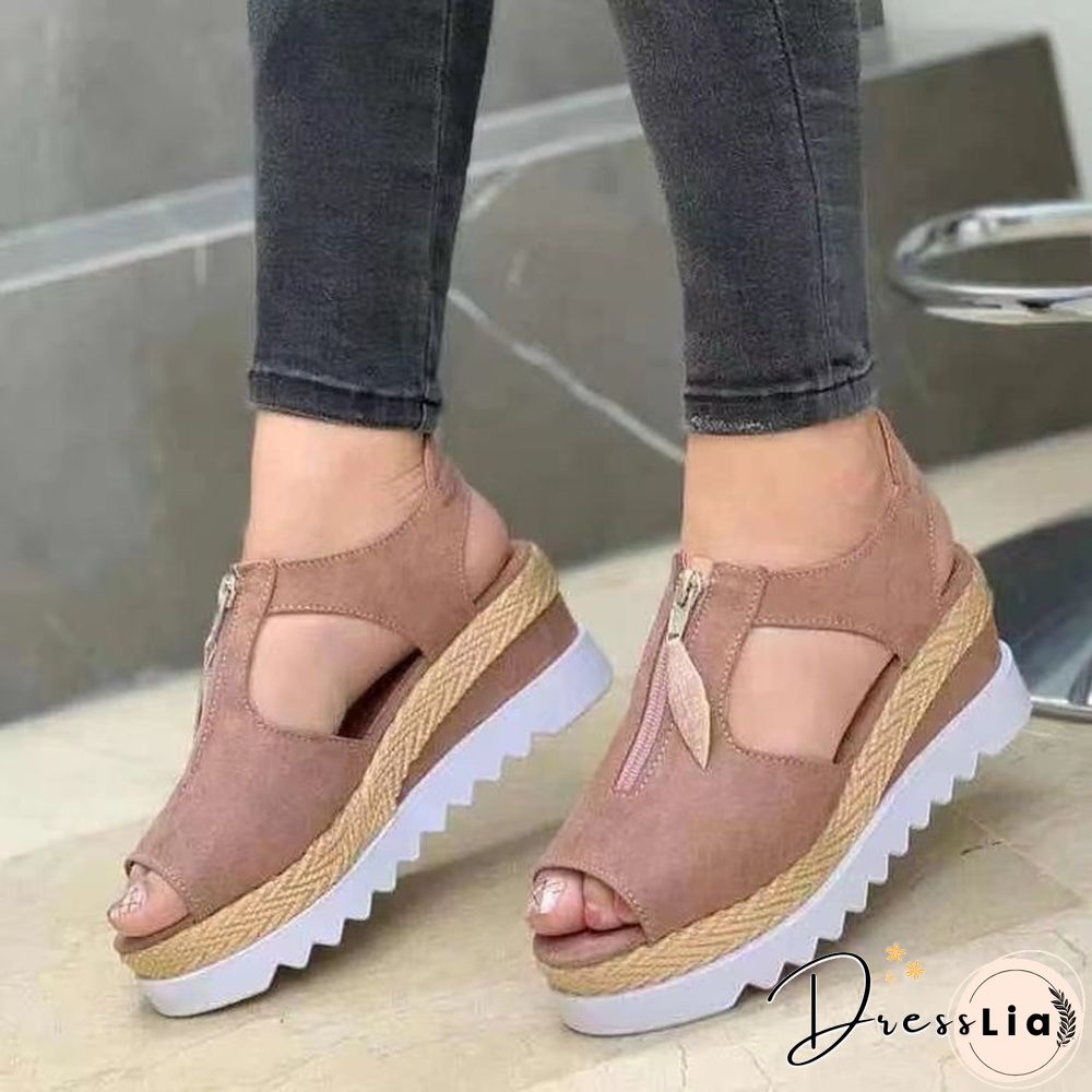 Summer Sandals Women Solid Color Open Toe Casual Ladies Flats Non-Slip Zipper Vintage Female Shoes Fashion Chaussure Femme