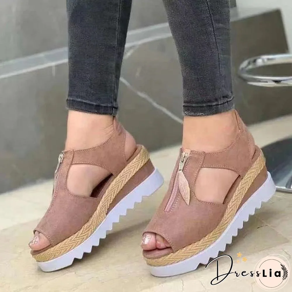 Summer Sandals Women Solid Color Open Toe Casual Ladies Flats Non-Slip Zipper Vintage Female Shoes Fashion Chaussure Femme