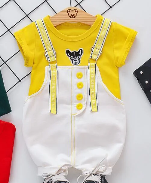2021 Children Clothing Summer Clothes for Baby Boys Girls New Strap Cartoon Pattern Short Sleeve Suits Cute Infant Kids Set