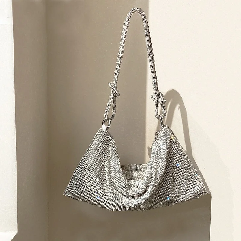 Luxury Designer Purses and Handbags Evening Bags for Women Rhinestone Clutch Purse Ladies Hand Bags Silver Crystal Shoulder Bag