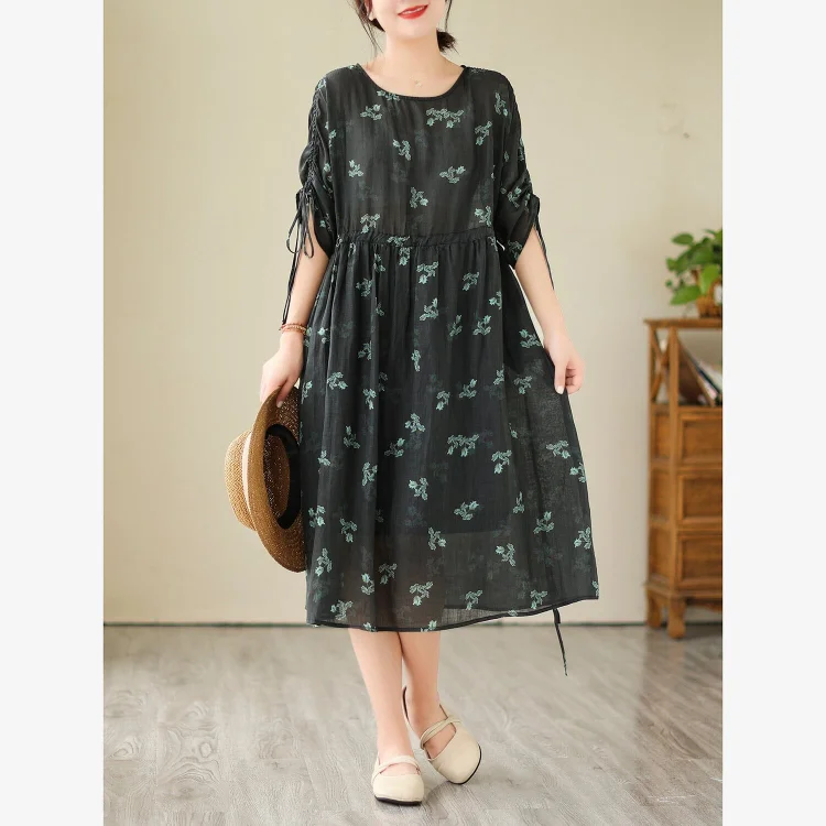 Summer Retro Casual Linen Floral Dress