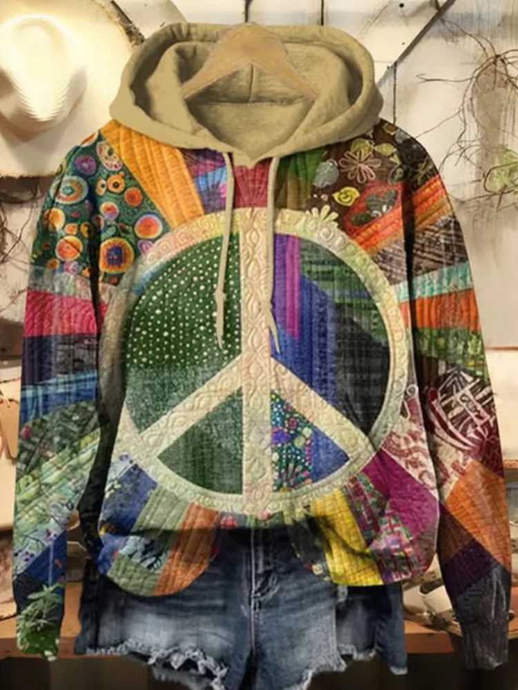 VChics Women's Retro Hippie Print Hoodie Sweatshirt