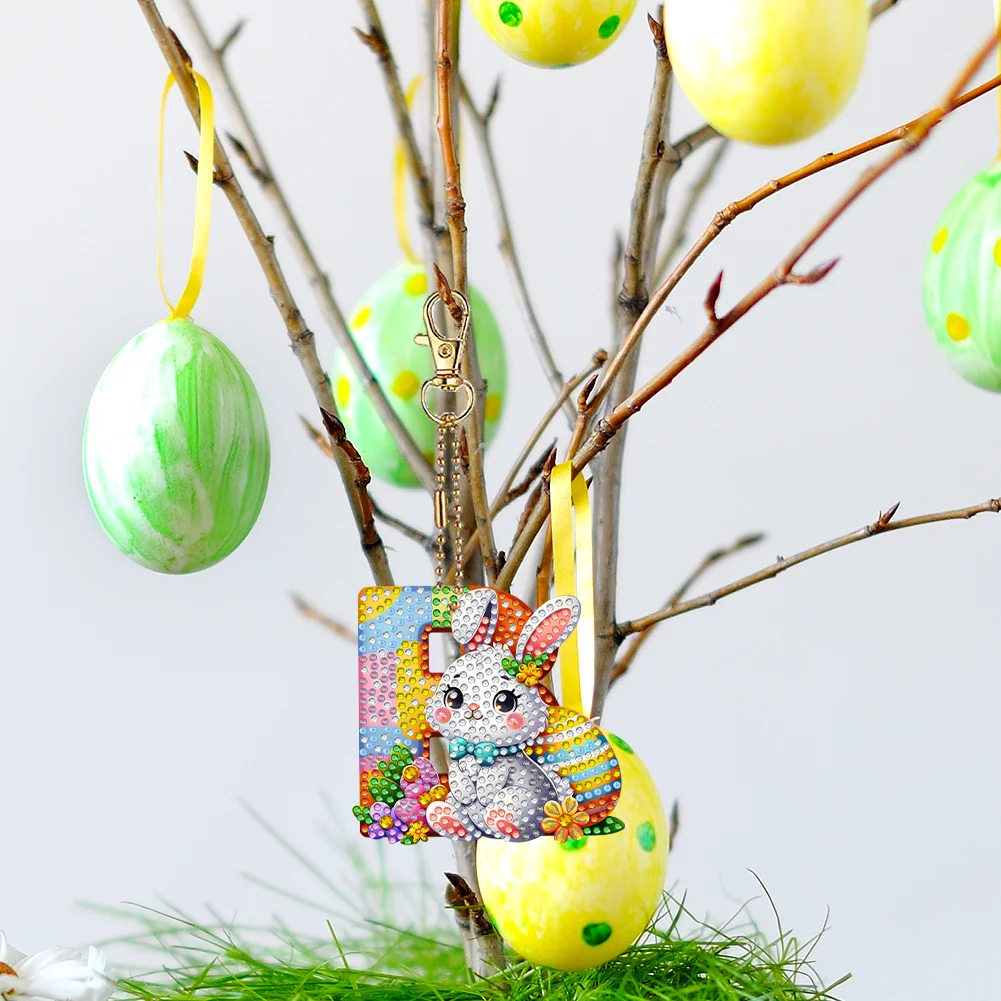 DIY PET Double Sided Special Shaped Easter Alphabet B Diamond Painting Keychain