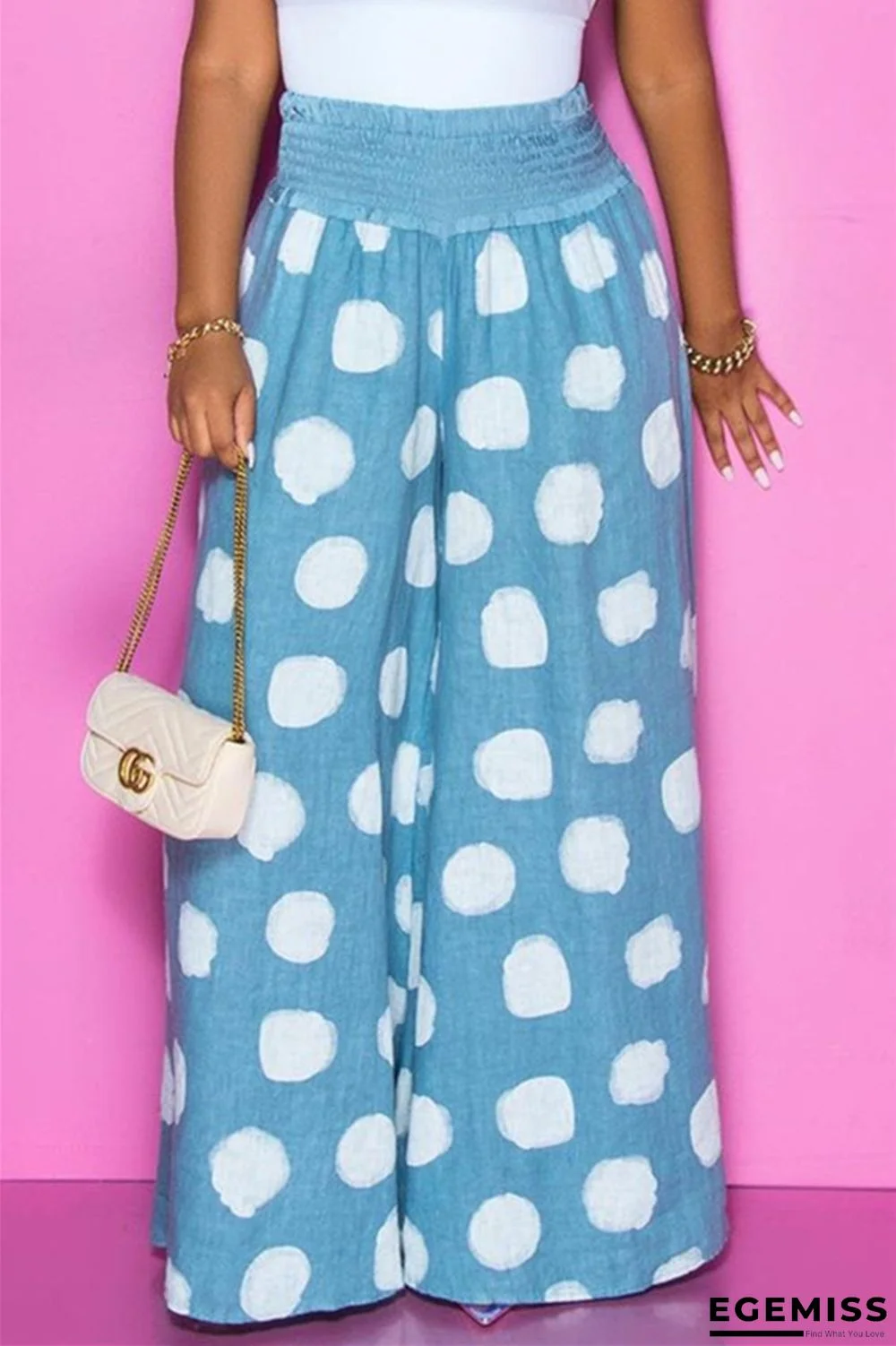 Blue Fashion Casual Polka Dot Printed Wide-leg Pants | EGEMISS