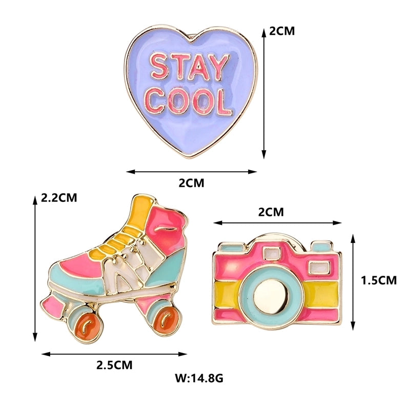 Cute Romantic Sweet Skates Camera Heart Shape Alloy Enamel Kid’S Adults Brooches