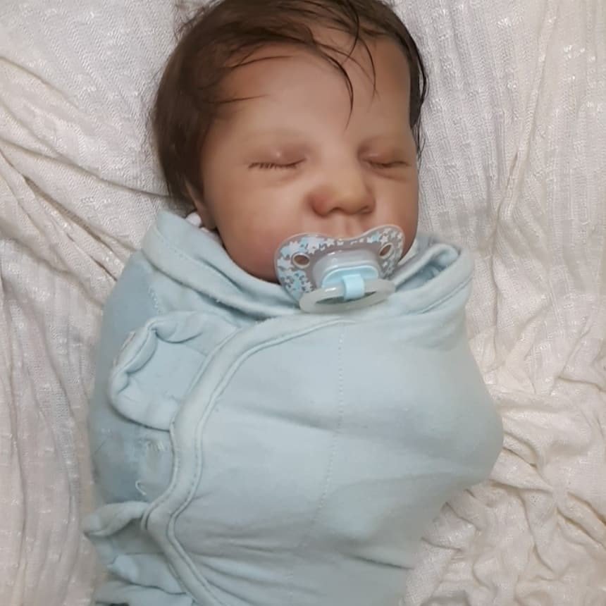 20" Soft Weighted Body Lifelike Cute Handmade Silicone Biracial Reborn Asleep Boy Doll Eli