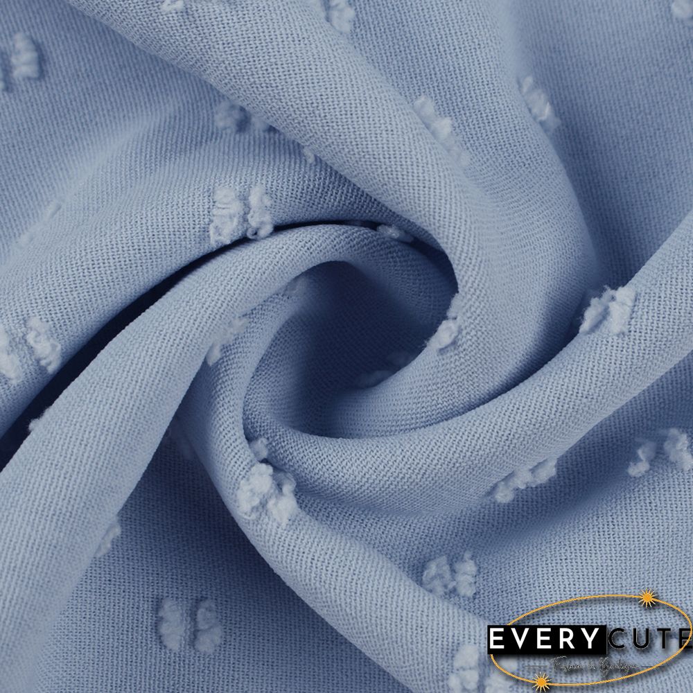 Light Blue Ruffle Cold Shoulder Long Sleeve Tops