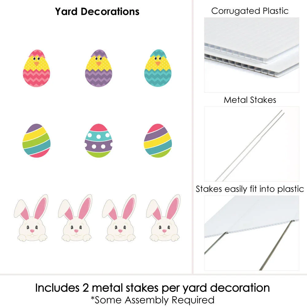 Easter Bunny &amp; Egg Yard Decorations -  Outdoor Easter Lawn Decorations - Hippity Hoppity - Easter Bunny Lawn Ornaments - 10 Piece Set