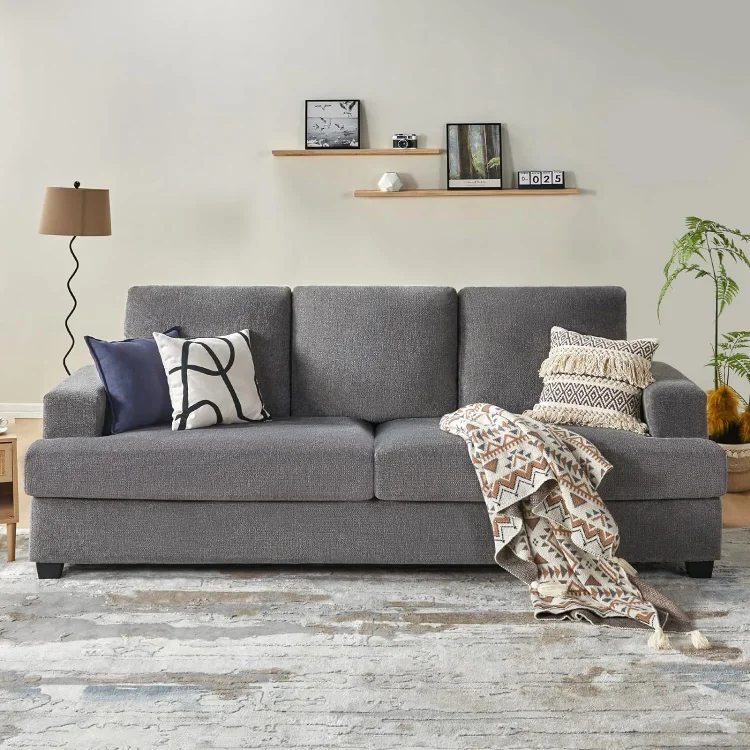 AMERLIFE Sofa, 3 Seater Comfy Couch Sofa 97" Contemporary Couches for Living Room (Grey,Chenille)