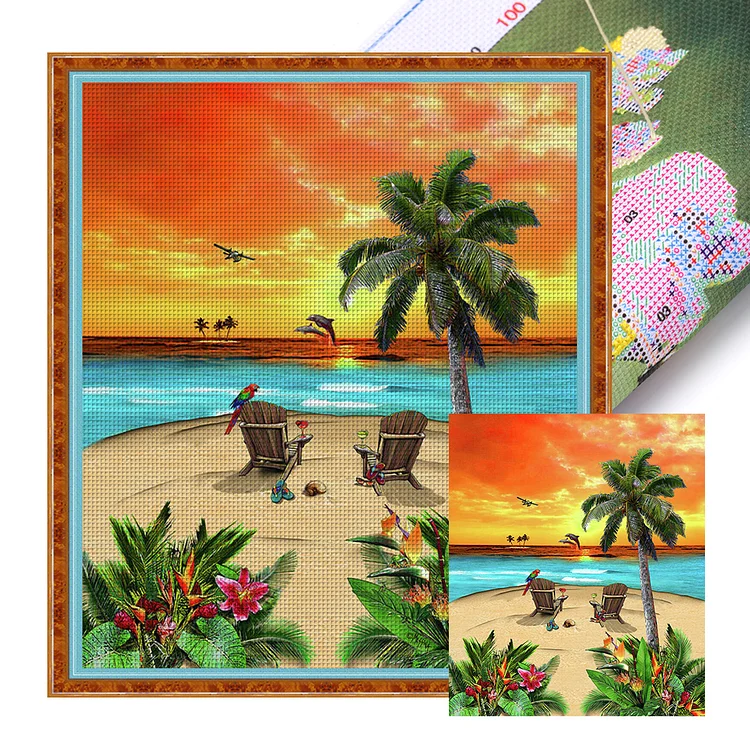 Beach And Sea At Sunset (45*50cm) 11CT Stamped Cross Stitch gbfke