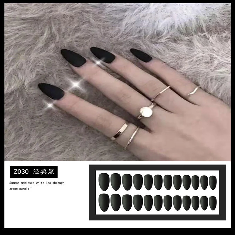 24Pcs Full Cover press on Pointed Head Scrub Fresh Temperament Orange false nails matte Wearable Stiletto Fake Nails with Glue-Nail Inspo