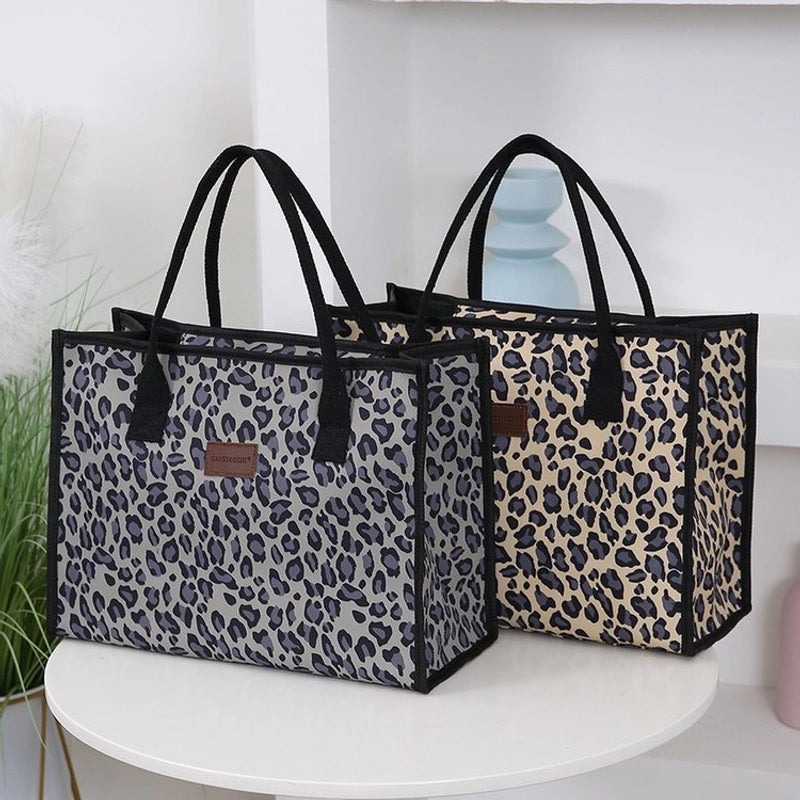 Women's Denim Leopard Classic Style Square Zipper Tote Bag