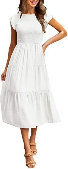 Zingj Trendy Flounced Sleeve Pleating Short-sleeved Dresses